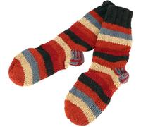 GURU SHOP Calcetines de lana de oveja tejida a mano, calcetines de casa, calcetines de Nepal, para hombre/mujer, lana, naranja/multicolor, L