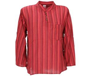 Guru-Shop, Camisa a Rayas Nepal Fisher Goa Camisa Hippie, Rojo, Algodón, Tamaño:44, Camisas de Hombre