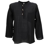 Guru-Shop, Camisa de Nepal Fisher Goa Hippie, Negro, Algodón, Tamaño:S, Camisas de Hombre