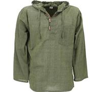 Guru-Shop, Camisa de Nepal Goa Hippie con Capucha, de Oliva, Algodón, Tamaño:S, Camisas de Hombre