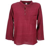 GURU-SHOP, Camisa de Pescador de Nepal Goa Hippie, Rojo Vino, Algodón, Tamaño:S, Camisas de Hombre