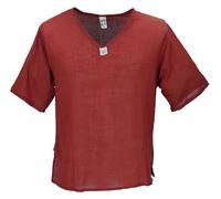 GURU SHOP Camisa de yoga, camisa de algodón alternativa, camisa informal ligera, manga corta, sin cordones, color blanco natural, hombre, algodón, rojo, M