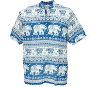 GURU SHOP Camisa de yoga, camisa tailandesa con elefantes, cómoda camisa sin cordones, para hombre, sintética, azul turquesa, S