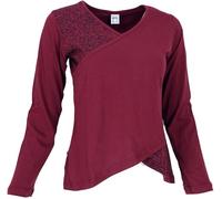 GURU-SHOP, Camisa Manga Larga Boho-Chic, Rojo Vino, Algodón, Tamaño:L (40), Suéteres, Sudaderas de Manga Larga