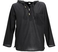 GURU-SHOP, Camisa Nepal, Sudadera Hippie Goa, Negra, Algodón, Tamaño:S, Camisas de Hombre