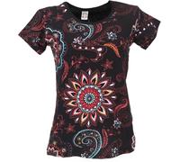 GURU SHOP Camiseta con estampado de mandala, camiseta de algodón impreso, camiseta de yoga, camiseta de mujer de algodón, Negro , 44
