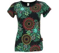 GURU SHOP Camiseta con estampado de mandala, camiseta de algodón impreso, camiseta de yoga, camiseta de mujer de algodón, negro / verde, 44