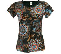 GURU SHOP Camiseta con estampado de mandala, camiseta de algodón impreso, camiseta de yoga, camiseta de mujer de algodón, negro/azul, 38