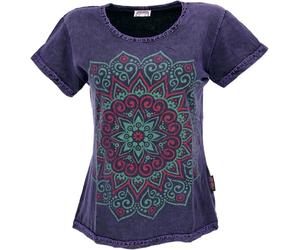 GURU SHOP Camiseta con estampado de mandala, camiseta lavada a la piedra, para mujer, algodón, tops y camisetas, ropa alternativa, morado, 40