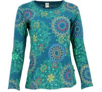 GURU SHOP Camiseta de manga larga con bordado hippie chic retro para mujer, algodón, azul turquesa, 42