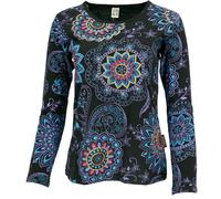 GURU SHOP Camiseta de manga larga con bordado hippie chic retro para mujer, algodón, negro/azul, 42