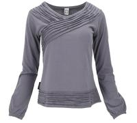 GURU SHOP Camiseta de manga larga estilo boho liso con mangas pluder para mujer, algodón, gris, 38