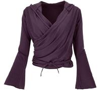 GURU SHOP Camiseta de yoga de manga larga con mangas de trompeta para mujer, de algodón, berenjena, 40