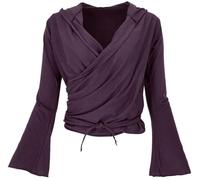 GURU SHOP Camiseta de yoga de manga larga con mangas de trompeta para mujer, de algodón, berenjena, 42