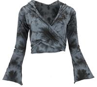 GURU SHOP Camiseta de yoga de manga larga con mangas de trompeta para mujer, de algodón, Tie / Gris, 42