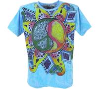 GURU-SHOP, Camiseta Espejo, Peace/Azul, Algodón, Tamaño:M, Camisetas Seguras