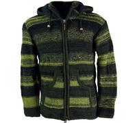GURU SHOP Chaqueta de punto forrada acogedora, chaqueta de lana jaspeada, chaqueta Nepal, antracita, hombre, Modelo 25, S