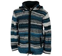 GURU SHOP Chaqueta de punto forrada acogedora, chaqueta de lana jaspeada, chaqueta Nepal, antracita, hombre, Modelo 15, L