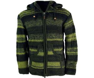 GURU SHOP Chaqueta de punto forrada acogedora, chaqueta de lana jaspeada, chaqueta Nepal, antracita, hombre, Modelo 25, L