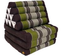 GURU SHOP Cojín tailandés, cojín triangular, kapok, cama de día con 3 cojines - marrón/verde, 30 x 50 x 160 cm, cojín de asiento asiático, esterilla de descanso, alfombra tailandesa