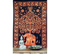 Guru-Shop Colgante de Pared Estilo Boho, Colcha India - Árbol de la Vida Elefante/naranja, Algodón, 190x140 cm, Colchas de Mandala Toallas de Pared