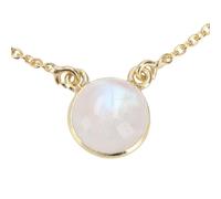 GURU SHOP Collar de plata fina chapada en oro con piedra lunar redonda, color blanco