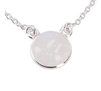 GURU SHOP Collar de plata fina con piedra lunar redonda blanca