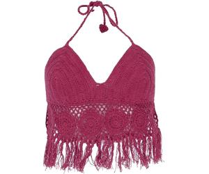 GURU SHOP Crochet Top Bikini Top Playa Hippie Bra Flower Power - Frambuesa Mujer Algodón
