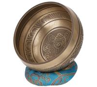 GURU SHOP Cuenco tibetano grabado a mano con mazo y cojín, diámetro de 13 cm, modelo 9, color dorado