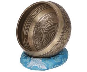 GURU SHOP Cuenco tibetano grabado a mano con mazo y cojín, diámetro de 16 cm, modelo 6, color dorado