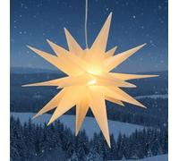 Guru-Shop Estrella Exterior 3D Kaspar, Ø 55 cm, Poinsettia, Estrella Plegable con 18 Puntas, Cable Exterior de 4 m, Iluminador LED - 230V E14 Blanco, Deplástico, Weihnachtsstern, Adventsstern