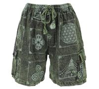 GURU SHOP Ethno Pantalones cortos de yoga Nepal, para hombre, verde, 44