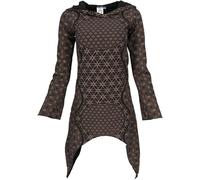 GURU SHOP Ethno Pixi - Vestido corto estampado de manga larga para mujer, algodón, negro/marrón, 38