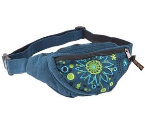 GURU SHOP Ethno Sidebag, Riñonera bordada Boho Nepal - Petróleo, Unisex - Adultos, 13 x 20 x 4 cm, azul petróleo/limón, talla única, Casual