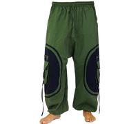 GURU-SHOP, Ganso, Hombre Afgano, Oliva/Negro, Algodón, Tamaño:S/M (50), Pantalones de Hombre