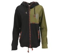 GURU SHOP Goa - Chaqueta con capucha étnica, para hombre, Negro/verde oliva, L