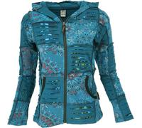 GURU SHOP Goa Patchwork Chaqueta Boho con Capucha Chaqueta Ethno Chaqueta Mujer, petróleo, 40