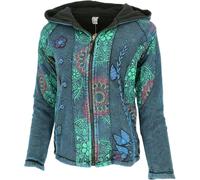 GURU SHOP Goa Patchwork Chaqueta con Capucha Bordada Forro Polar Chaqueta étnica Mujer Algodón, petróleo, 42