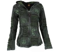 GURU SHOP Goa Patchwork - Chaqueta con capucha para mujer, algodón, verde oscuro, 38