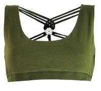 GURU SHOP Goa Psytrance Bikini Top Pixi Yoga Top, Mujer Algodón, Tops & Camisetas alternativa ropa verde oliva Large/X-Large