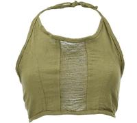 GURU SHOP Goa Top Psytrance Neckholder Bandeau Top Mujer Violeta Algodón Talla: 36, verde oliva, 38