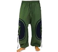 GURU-SHOP, Ganso, Hombre Afgano, Oliva/Negro, Algodón, Tamaño:S/M (50), Pantalones de Hombre