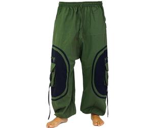 GURU SHOP Goahose, Herren Yoga Hose, Bequeme Freizeithose - Olive/Schwarz Hombre Pantalones de Tela Aceituna/Negro