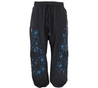 GURU SHOP Goahose, Pantalones de yoga para hombre, cómodos pantalones casuales con estampado de hongos - negro/naranja, algodón, negro/azul petróleo, 54