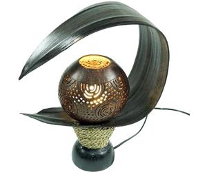 Guru-Shop Lámpara de Mesa de Hoja de Palma/lámpara de Mesa, Hecha a Mano en Bali a Partir de Material Natural, Madera de Palma - Modelo Palmera Tallada, Hojasdepalmera, 32x30x16 cm