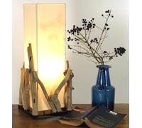 Guru-Shop Lámpara de Mesa/table Lamp Lesotho, en Bali Hecha a Mano Pieza única de Material Natural, Madera de Deriva, Algodón - Modelo Lesotho, Maderaaladeriva, 50x20x20 cm