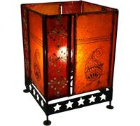 Guru-Shop Lámpara Henna, Lámpara de Cuero, Lámpara de Mesa Saree/lámpara de Mesa - Modelo Chennai, Decuero, 30x20x20 cm, Lámparas de Mesa Orientales