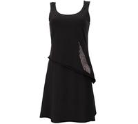 GURU SHOP Mini vestido de algodón orgánico de capas sin mangas con estampado de plumas para mujer Negro XL