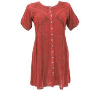 GURU SHOP Minivestido bohemio indio bordado hippie chic de manga corta de verano para mujer, sintético, rojo, 42