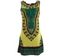 GURU-SHOP, Minivestido Dashiki con Capucha, Vestido Goa Festival, Limón, Algodón, Tamaño:S/M (34/36), Vestidos Cortos